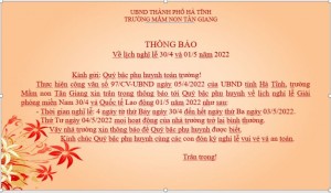 THÔNG BÁO NGHĨ LỄ 30/4 VÀ 01/5