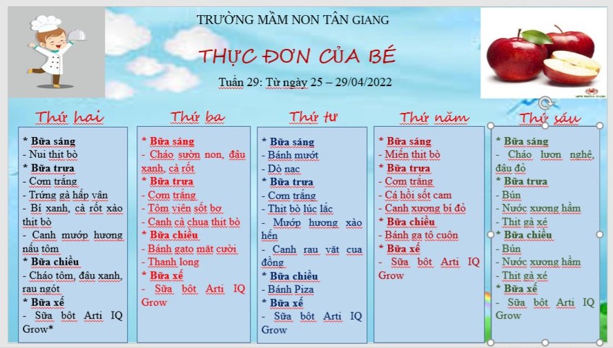 THỰC ĐƠN CỦA BÉ