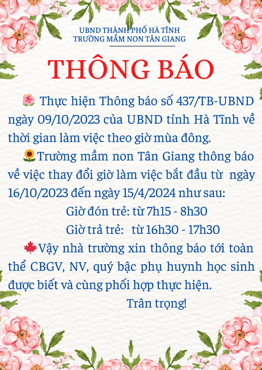 THÔNG GIOWD LÀM VIỆC MÙA ĐÔNG