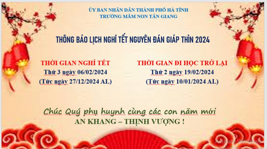 THÔNG BÁO THỜI GIAN NGHỈ TẾT