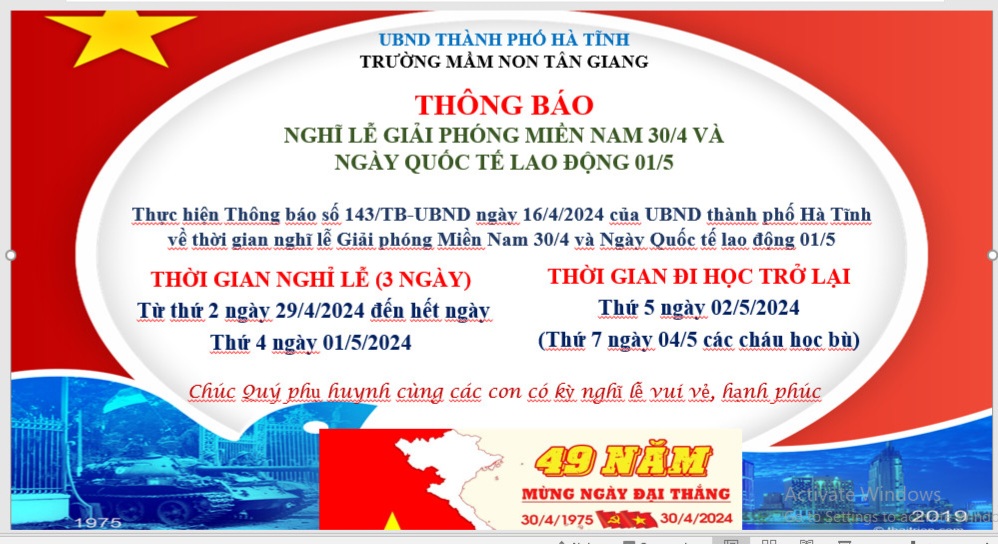 THÔNG BÁO NGHĨ LỄ NGÀY GIẢI PHÓNG MIỀN NAM 30/4 VÀ NGÀY QUỐC TẾ LAO ĐỘNG 01/5