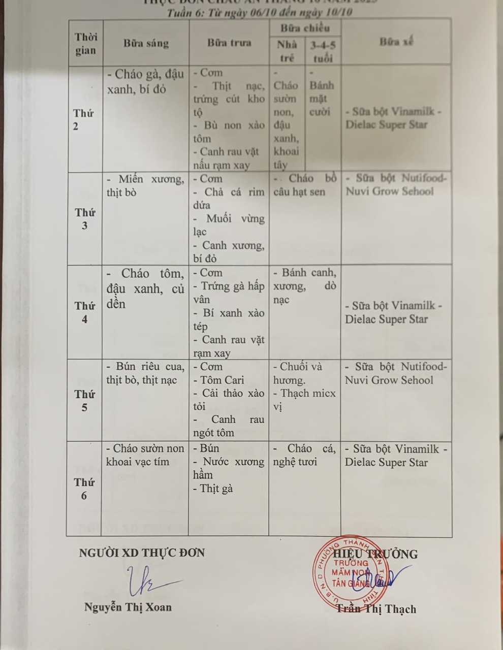 THỰC ĐON TUẦN 6 THÁNG 10