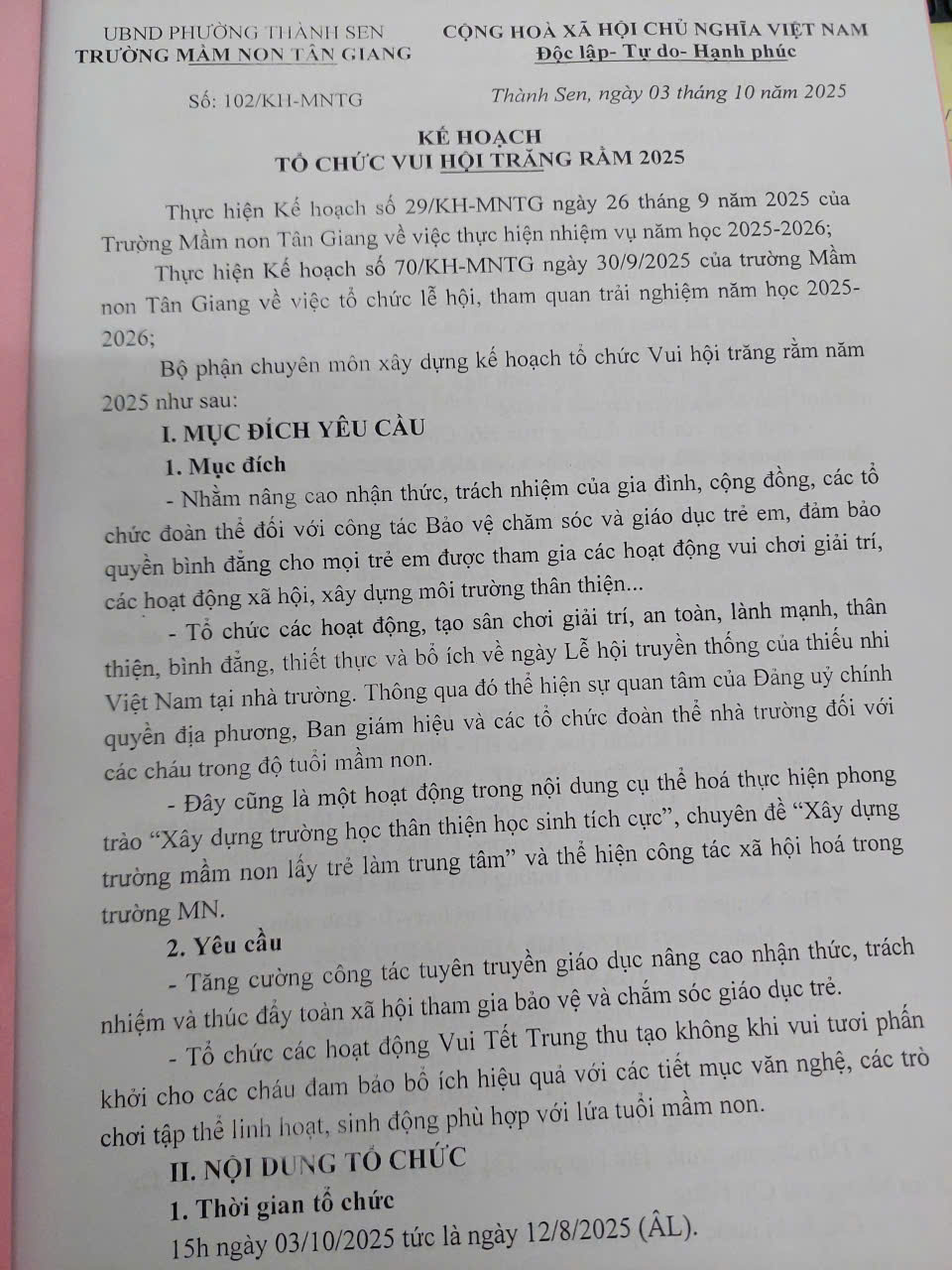 KẾ HOẠCH VUI HỘI TRĂNG RẰM NĂM HỌC 2025-2026