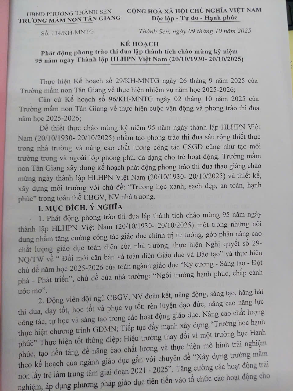 KH PHÁT ĐỘNG PHONG TRÀO CHÀO MỪNG 20/10 NĂM HỌC 2025-2026